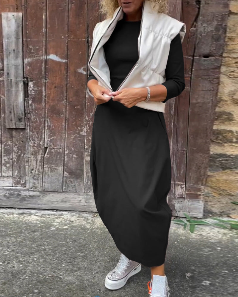 Livia™ | Abito Elegante Monocromatico con Tasche