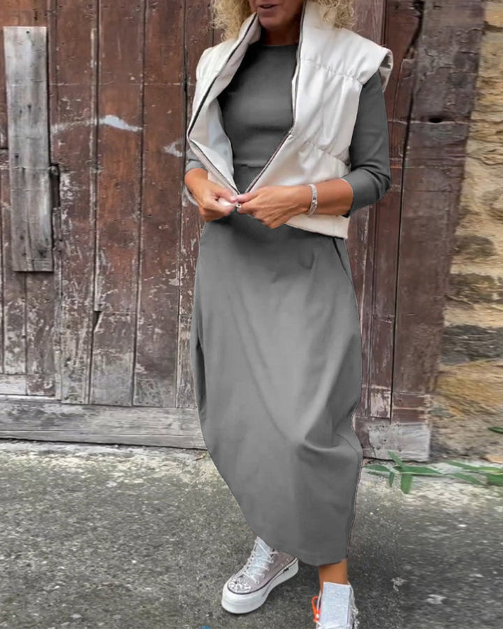 Livia™ | Abito Elegante Monocromatico con Tasche