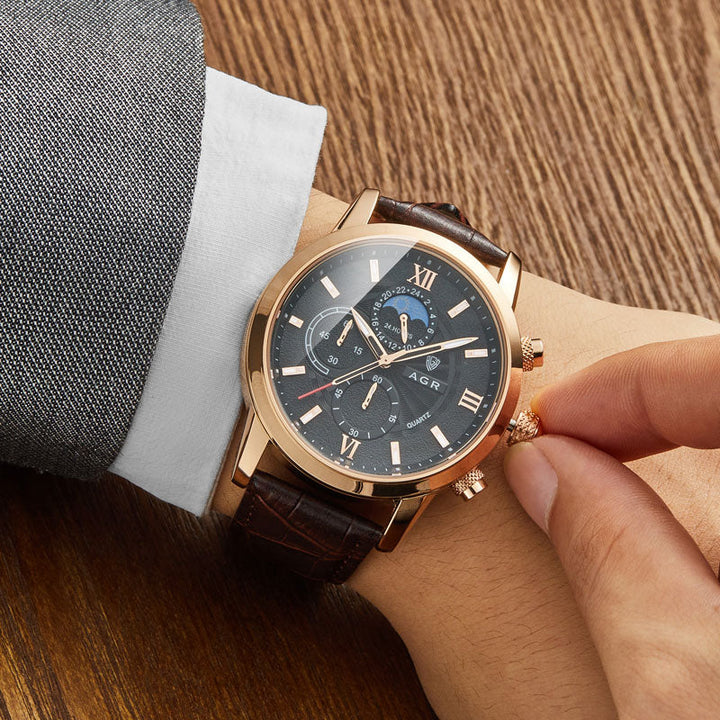 Orologio al quarzo di lusso con cinturino in pelle