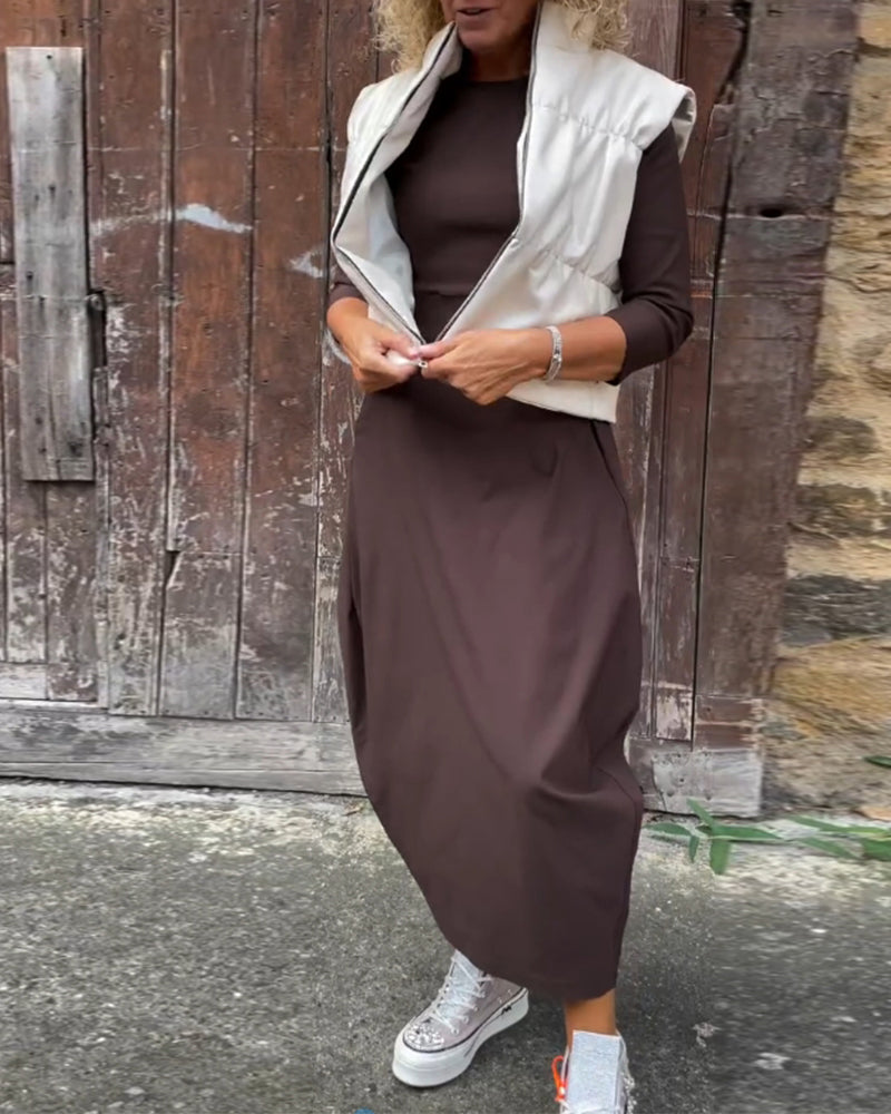 Livia™ | Abito Elegante Monocromatico con Tasche